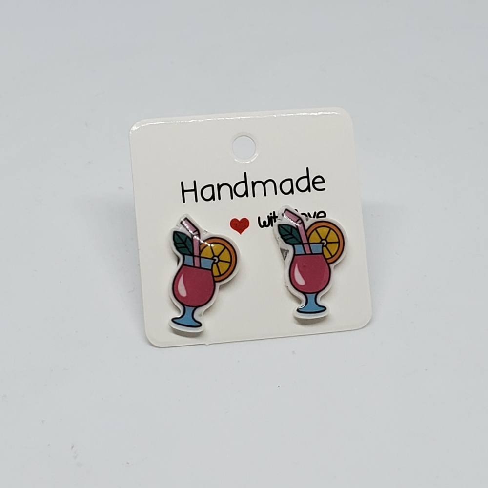 3/$20 Shrinky Dink Daiquiri Drink Stud Earrings